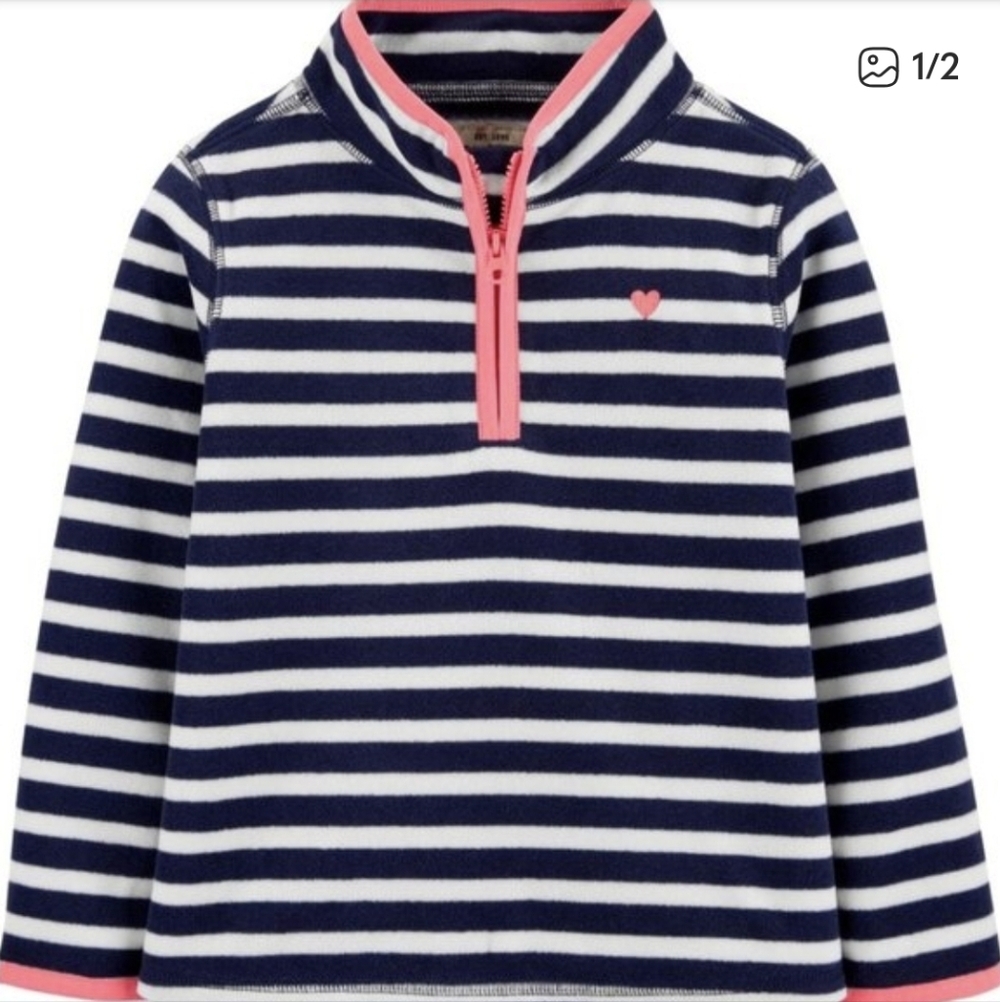 OshKosh Navy and White Striped Fleece Pullover with Pink Trim (4)
